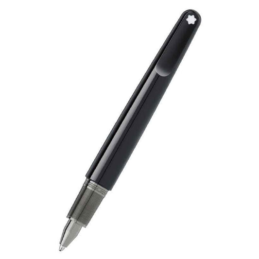 A Montblanc M ballpoint pen from Montblanc, shown on a white background, features a sleek black design with a white star emblem on the cap.