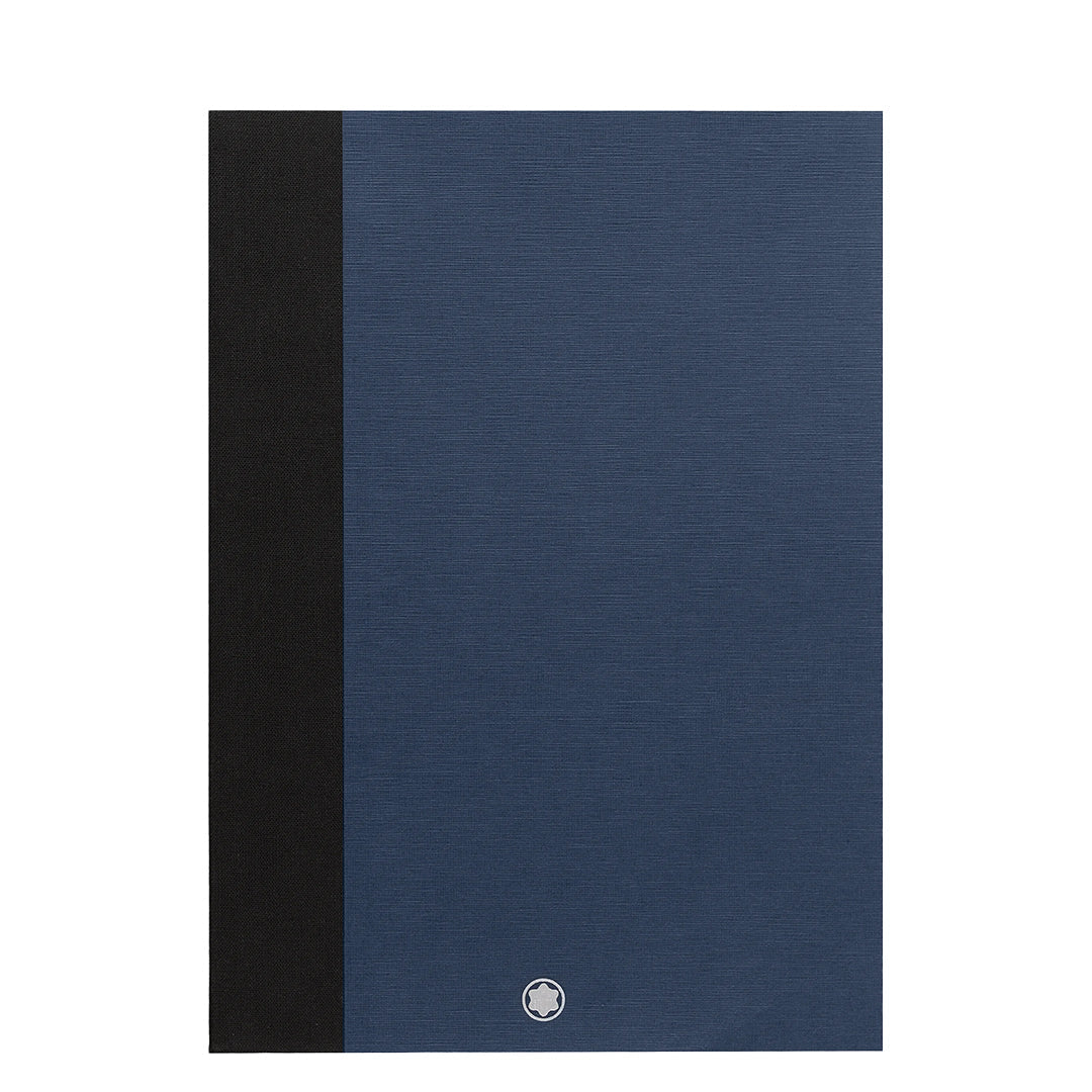 The Montblanc 2 Fine Stationery Notebook #146 Slim features a premium blue soft cover with a black spine, set against a white background. A small circular logo at the bottom center signifies its distinguished writing culture connection.