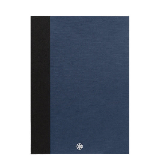 The Montblanc 2 Fine Stationery Notebook #146 Slim features a premium blue soft cover with a black spine, set against a white background. A small circular logo at the bottom center signifies its distinguished writing culture connection.
