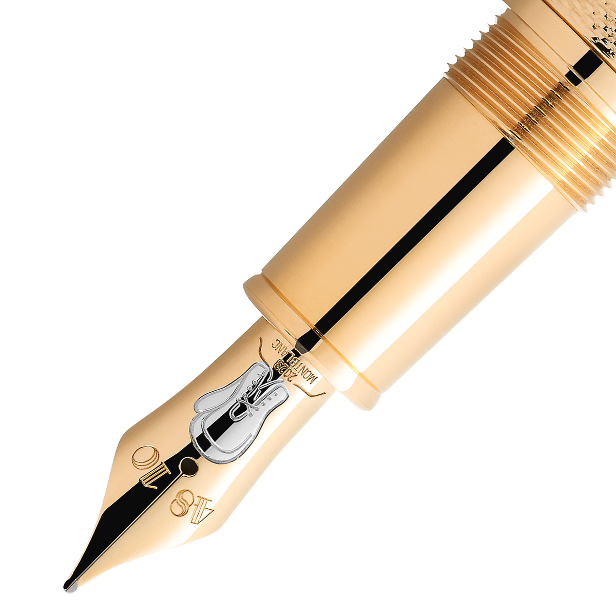 Gold fountain pen nib from the Montblanc Great Characters Muhammad Ali Limited Edition 1942 Fountain Pen, engraved with a boxing boot and the number 48.