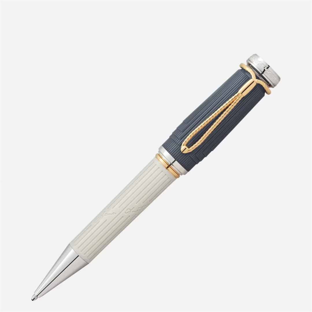 Discover the refined elegance of the Montblanc Writers Edition Homage to Jane Austen Pen Limited Edition Ballpoint Pen. This luxurious pen features a silver body and dark gray cap, highlighted with gold accents and a clip, evoking the timeless sophistication of the Regency era found in Jane Austen's classic works.