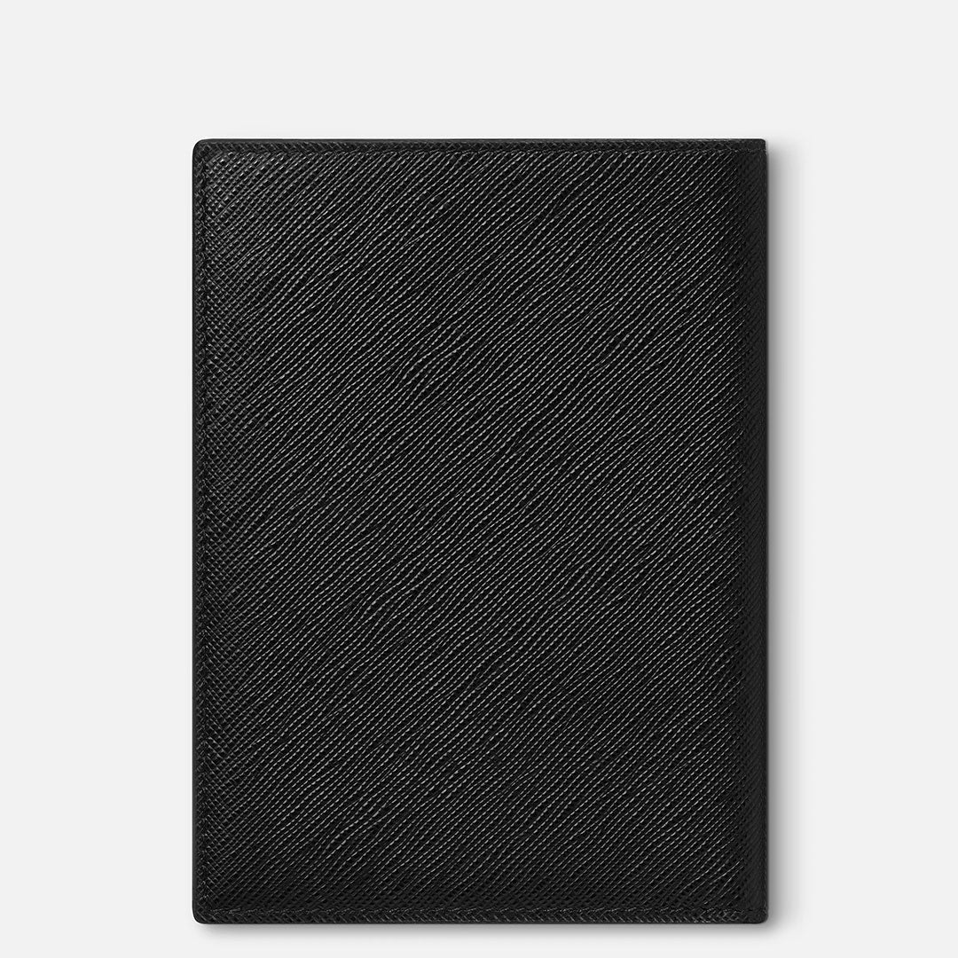 The Montblanc Sartorial Leather Passport Holder, shown closed in black against a white background, is a sophisticated travel accessory for everyday use.