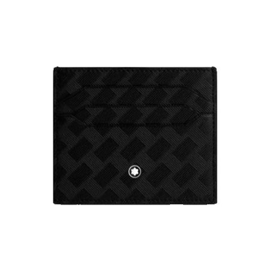 The Montblanc Extreme 3.0 Black Leather Card Holder 6CC features a geometric pattern on its black textured surface, highlighting a small white star emblem at the center. This minimalist design offers slots that are ideal for organizing cards.