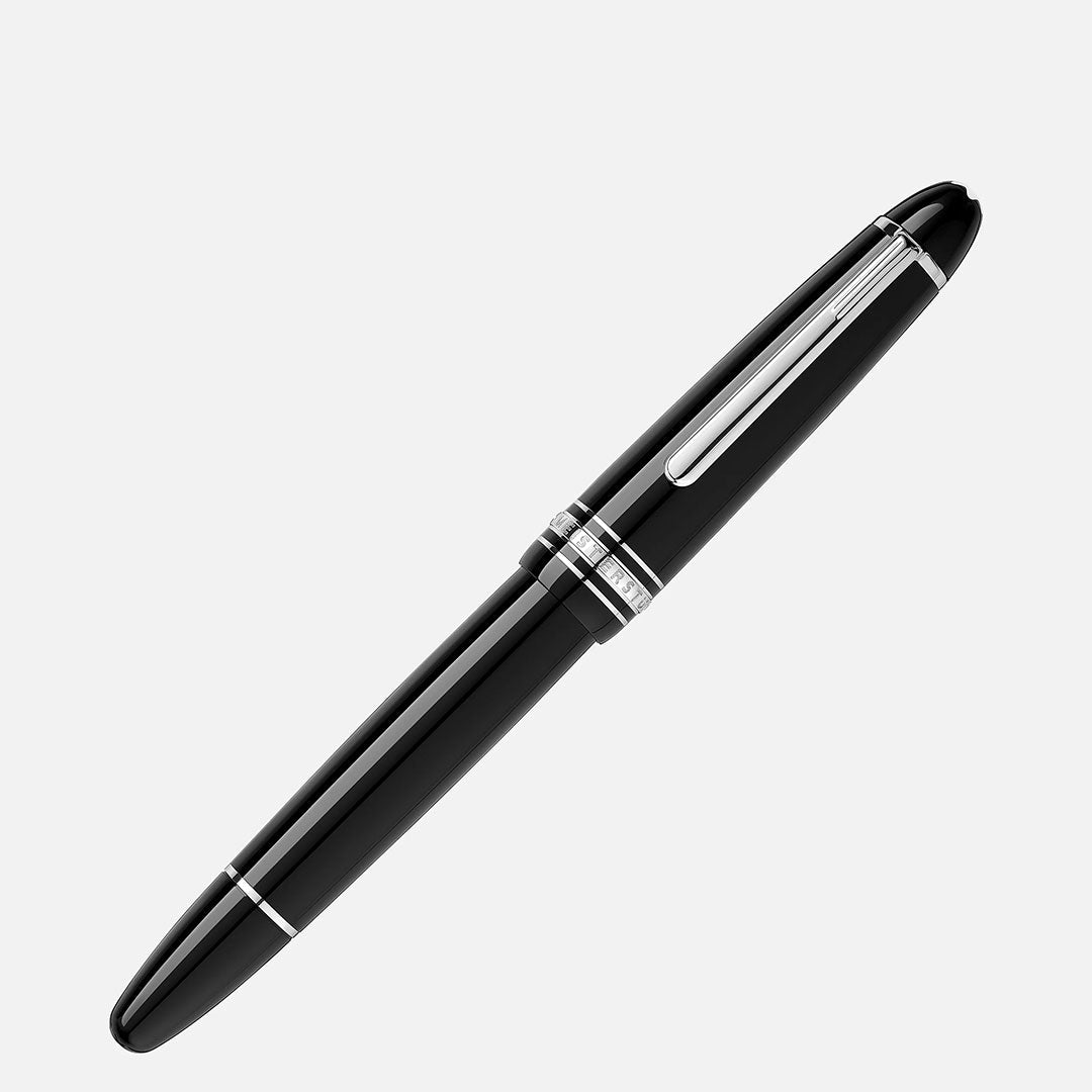 A Montblanc Meisterstuck Platinum Coated Legrand Rollerball Pen by Montblanc is capped and displayed diagonally on a plain white background.