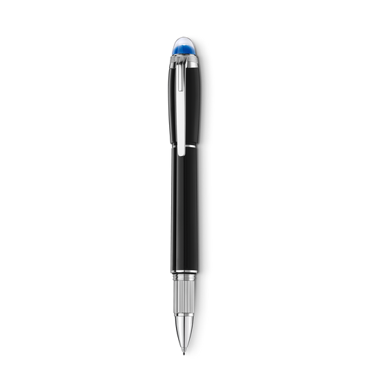 Montblanc StarWalker Precious Resin Fineliner Pen with silver accents and a translucent blue dome at the top of the cap.