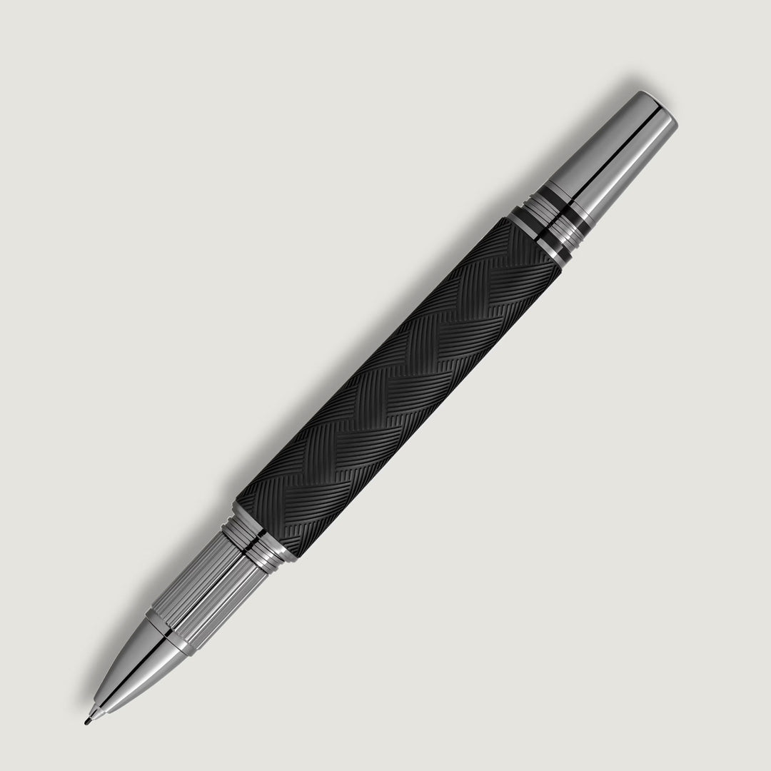 The Montblanc StarWalker Extreme Doue Fineliner Pen features a textured black barrel, silver accents, and a ruthenium-coated tip. Shown uncapped on a white background, this luxury pen exemplifies Montblanc's elegant craftsmanship.