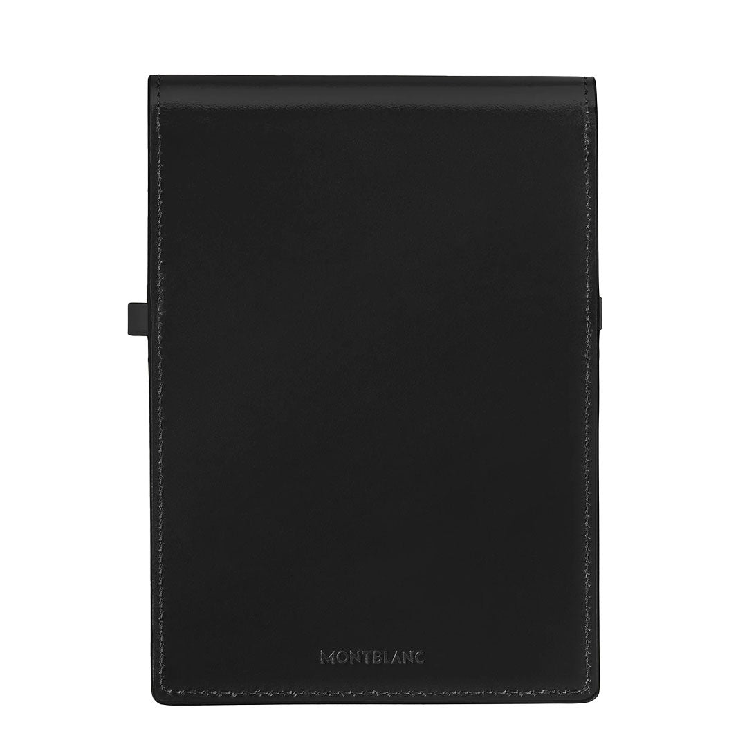 The Montblanc Meisterstuck 5 Pen Leather Pouch features sleek black leather with minimal stitching and the iconic logo embossed at the bottom center—an elegant way to carry up to five writing instruments.