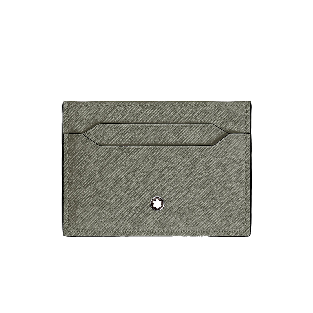 The Montblanc Sartorial Grey 5CC Leather Card Holder features two card slots and a small circular Montblanc emblem centered near the bottom edge.