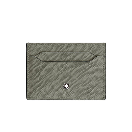 The Montblanc Sartorial Grey 5CC Leather Card Holder features two card slots and a small circular Montblanc emblem centered near the bottom edge.