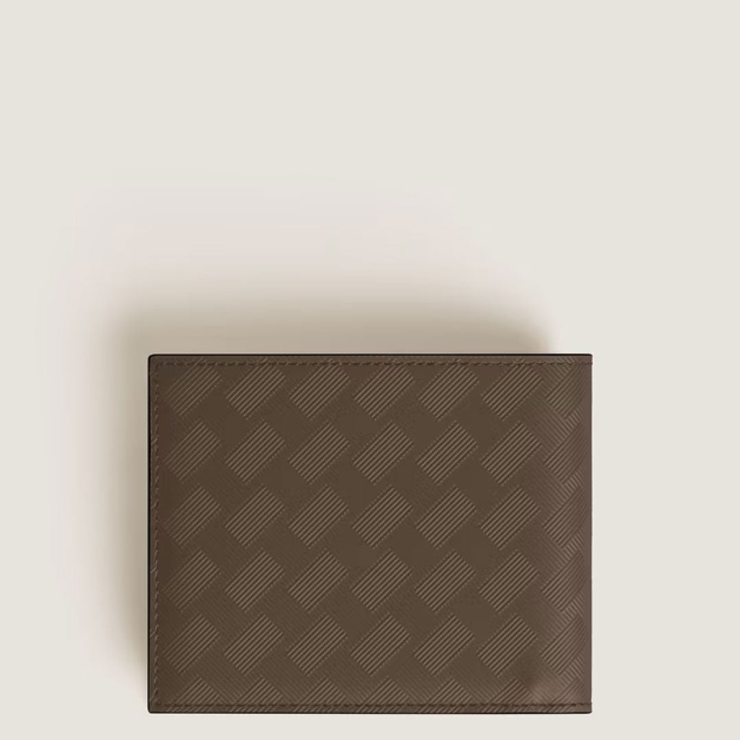 The Montblanc Extreme 3.0 6CC Leather Wallet, featuring a subtle checkered emboss, is shown closed and centered against a plain light beige background.