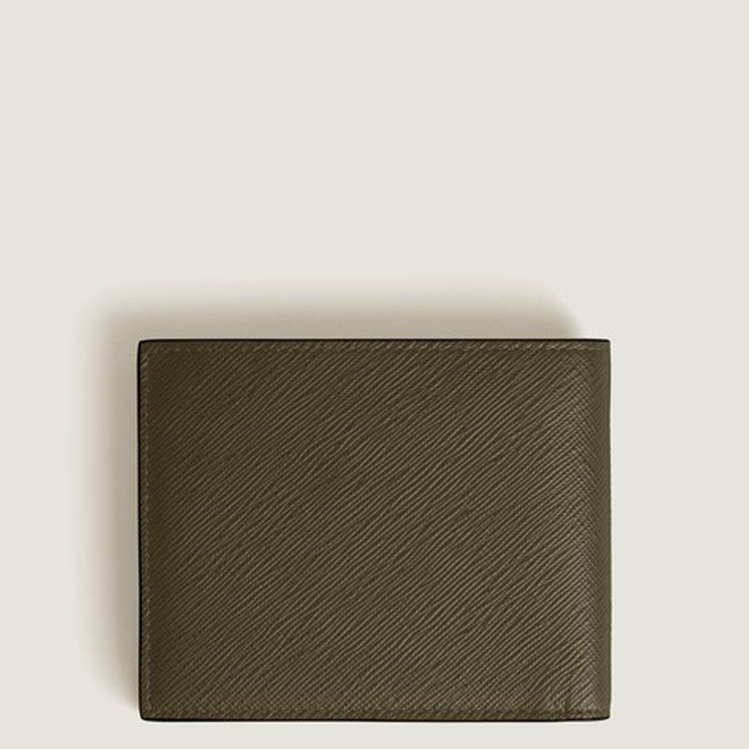 A Montblanc Sartorial 6CC Leather Wallet in textured dark olive green leather is centered on a plain off-white background.