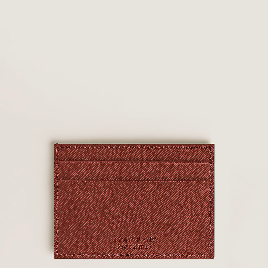 A Montblanc Sartorial 5CC Leather Card Holder in brown textured embossed leather, featuring multiple card slots, displayed against a plain light background.