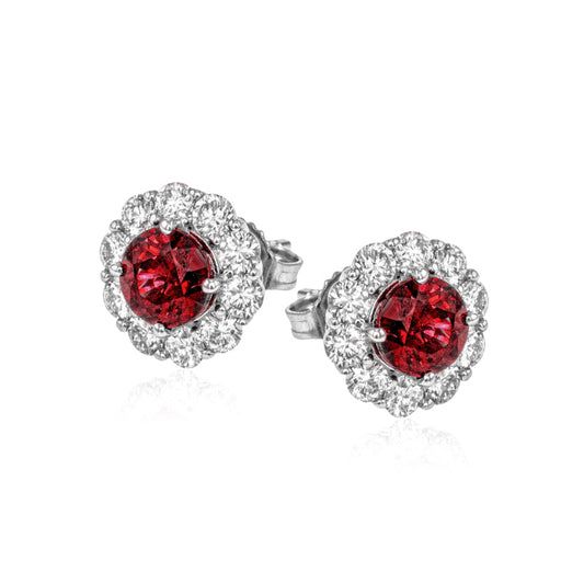 Simon G. 18K White Gold Diamond And Ruby Stud Earrings