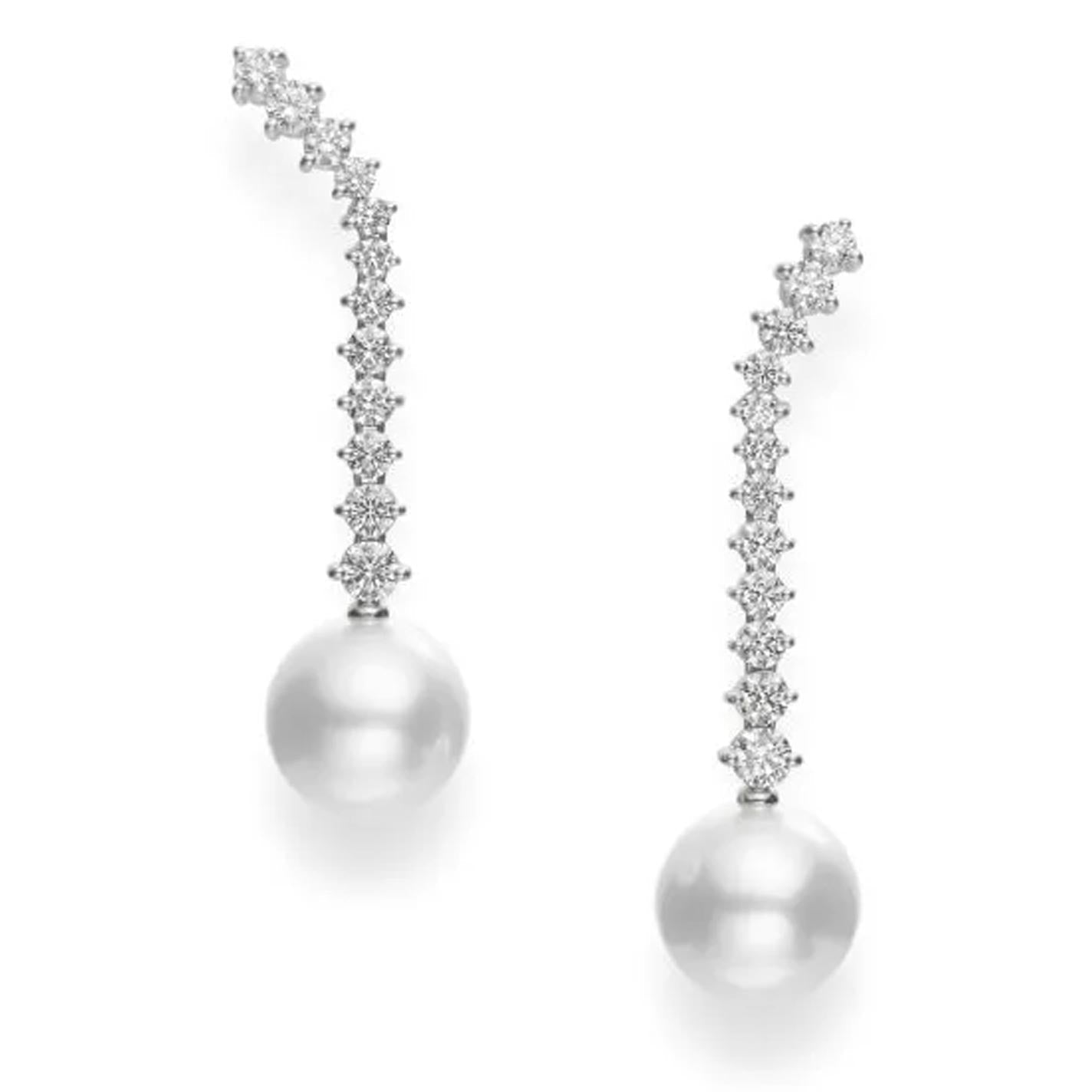 Mikimoto 18k White Gold White South Sea Cultured Pearl Classic Drop Earrings with Diamonds