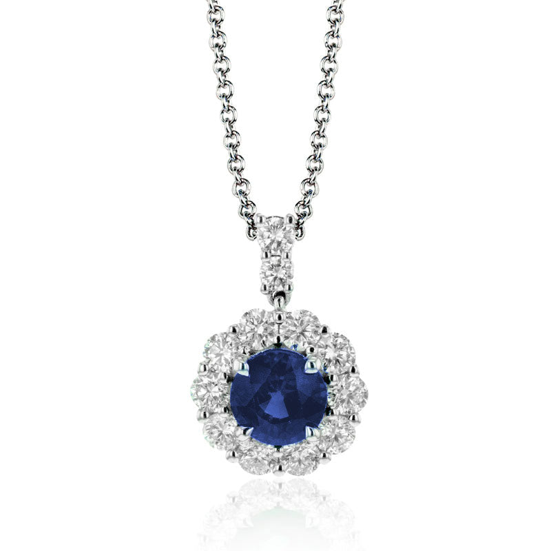 Simon G. 18K White Gold Sapphire with Diamond Necklace Pendant