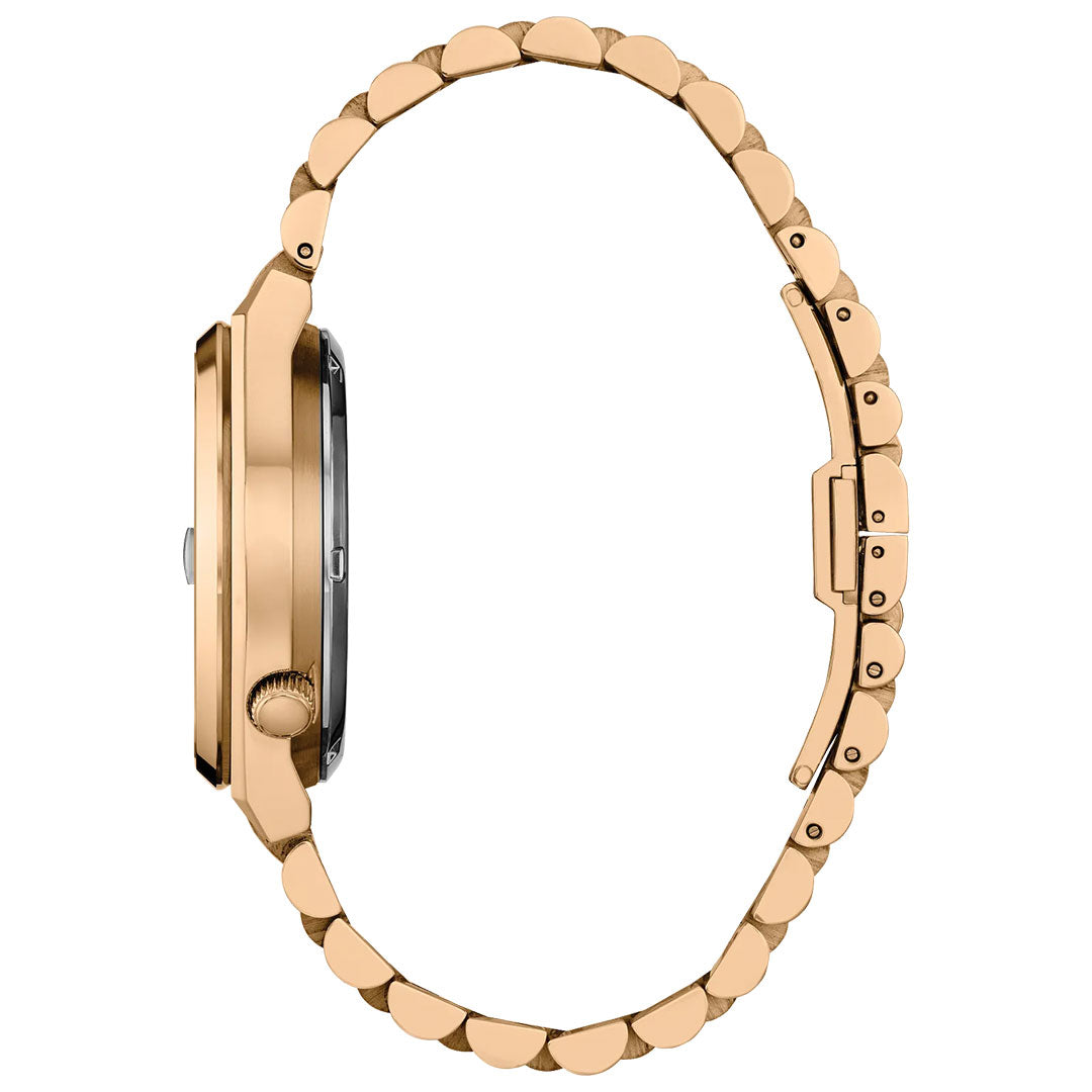 Side view of the CITIZEN TSUYOSA 60 Automatic 40mm Watch with a round face and metal link band, highlighting the case thickness, textured crown, and signature CITIZEN automatic movement.