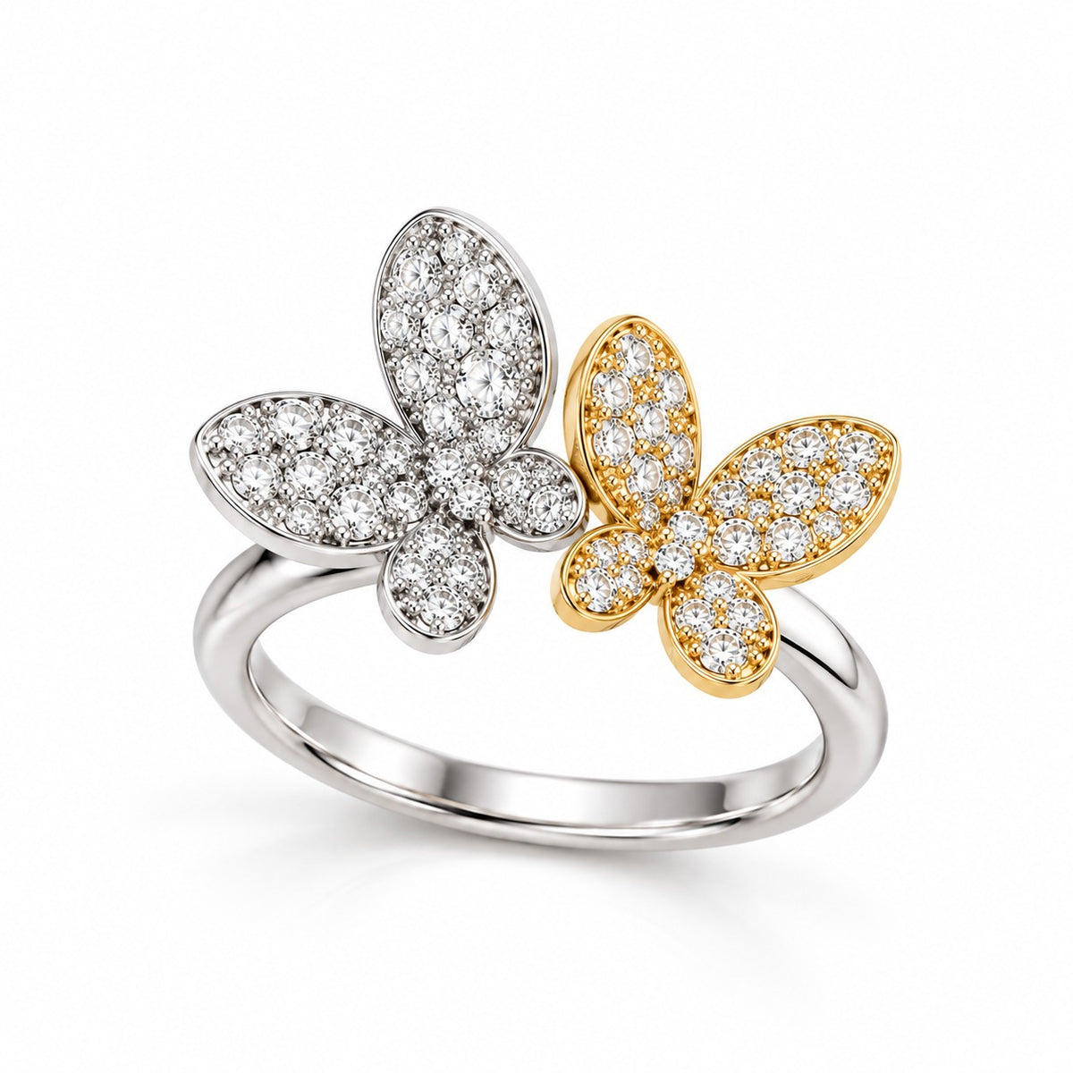 Raffi&Co.® 18K Two-Tone Gold 0.98 ctw Round Diamond Double Butterfly Ring — front view