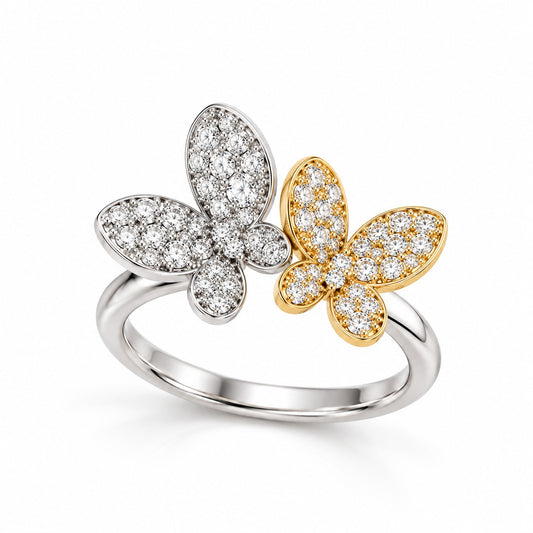 Raffi&Co.® 18K Two-Tone Gold 0.98 ctw Round Diamond Double Butterfly Ring — front view