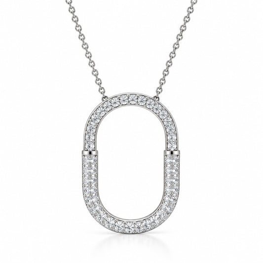 Raffi&Co.® 14K White Gold 0.90 ctw Round Diamond Pavé Lock Pendant Necklace — front view