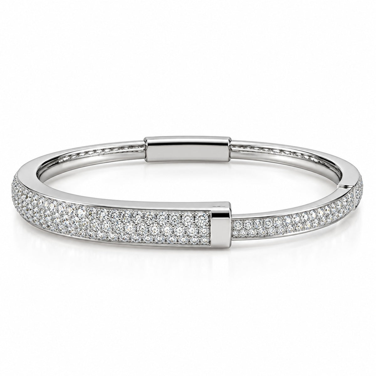 Raffi&Co.® 14K White Gold 6.51 ctw Round Diamond Pavé Lock Bangle — front view