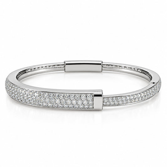 Raffi&Co.® 14K White Gold 6.51 ctw Round Diamond Pavé Lock Bangle — front view
