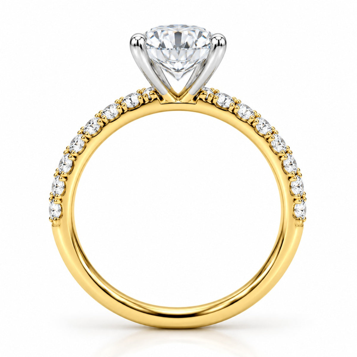 Raffi&Co.® 14K Yellow Gold 1.68 ct Round Lab Grown Diamond Pavé Engagement Ring — angle view