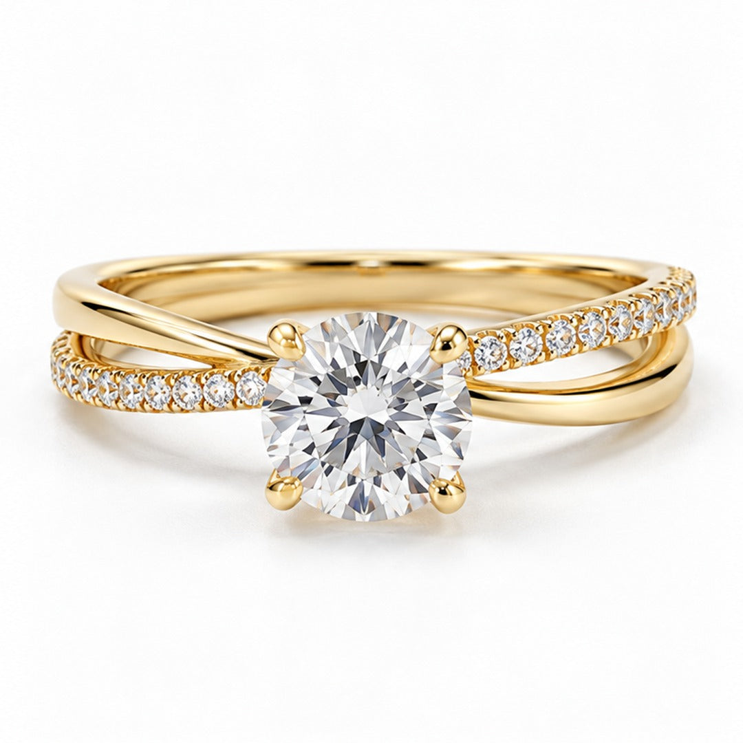 Raffi&Co.® 14K Yellow Gold 1.78 ct Round Lab Grown Diamond Crossover Engagement Ring — front view
