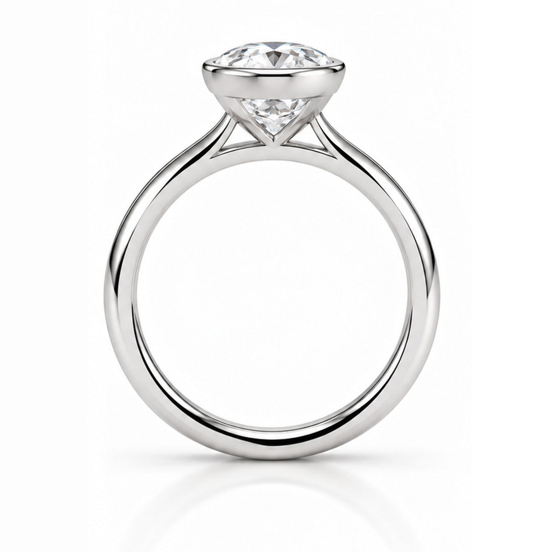Raffi&Co.® 14K White Gold 2.01 ct Oval Lab Grown Diamond Bezel Engagement Ring — angle view