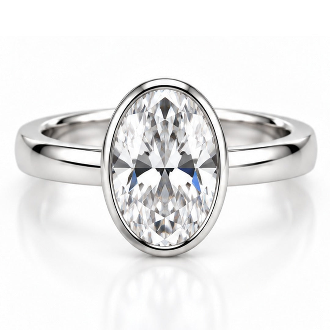 Raffi&Co.® 14K White Gold 2.01 ct Oval Lab Grown Diamond Bezel Engagement Ring — front view