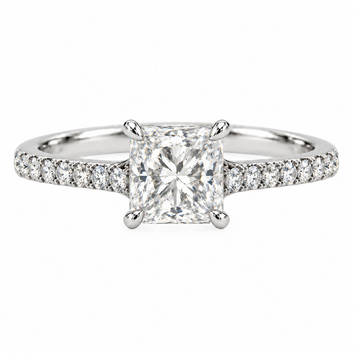 Raffi&Co.® 14K White Gold 2 ct Princess Lab Grown Diamond Pavé Engagement Ring — front view
