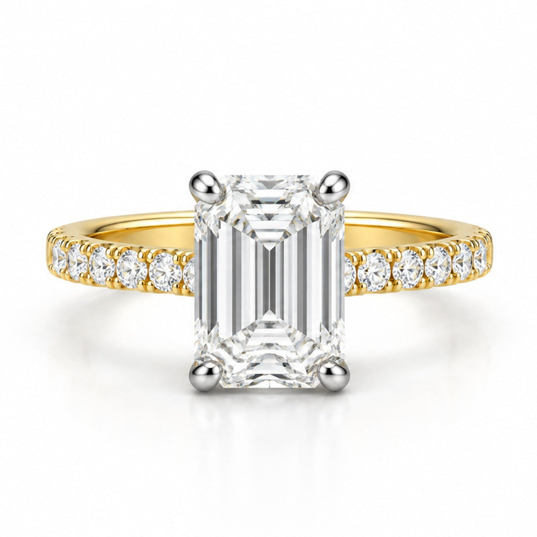 Raffi&Co.® 14K Yellow Gold 3.18 ct Emerald-Cut Lab Grown Diamond Pavé Engagement Ring — front view