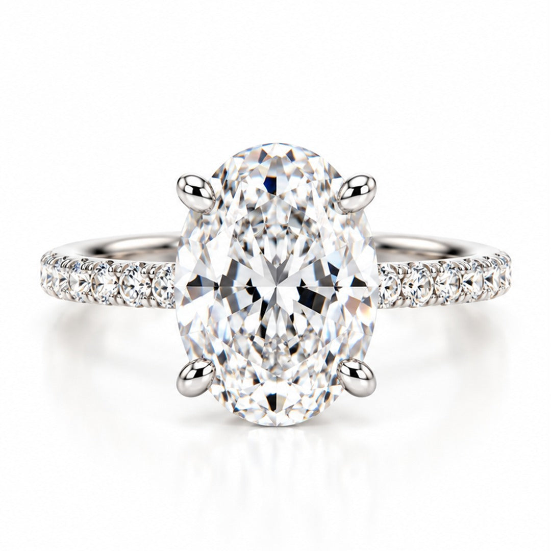 Raffi&Co.® 14K White Gold 7.13 ct Oval Lab Grown Diamond Pavé Engagement Ring — front view