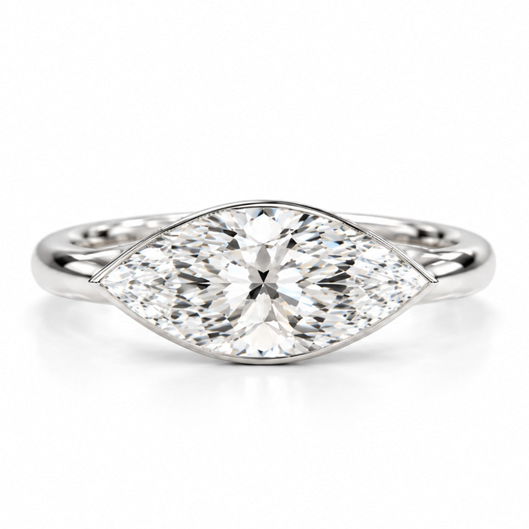 Raffi&Co.® 14K White Gold 3.50 ct Marquise Lab Grown Diamond East-West Bezel Engagement Ring — front view