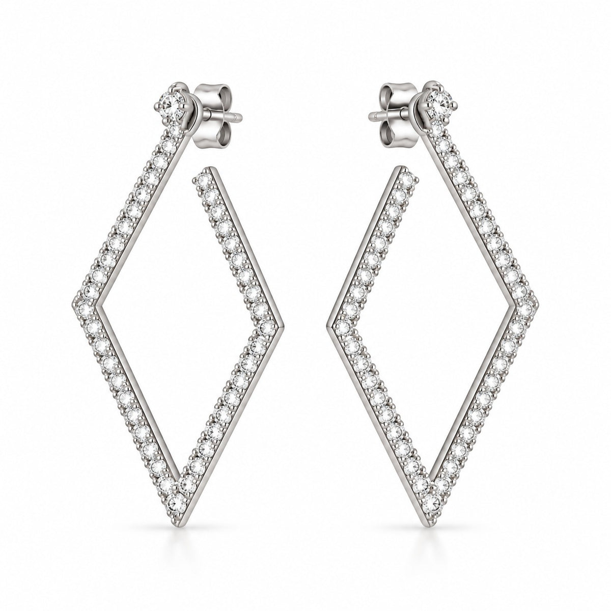 Raffi&Co.® 14K White Gold 1.00 ctw Round Diamond Geometric Hoop Earrings — front view