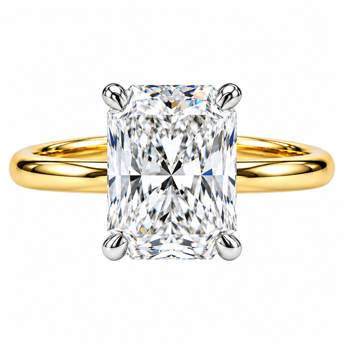 A Raffi&Co.® 14K Yellow Gold 2.02 ct Radiant Lab Grown Diamond Solitaire Engagement Ring with a yellow gold band and a four-prong setting.