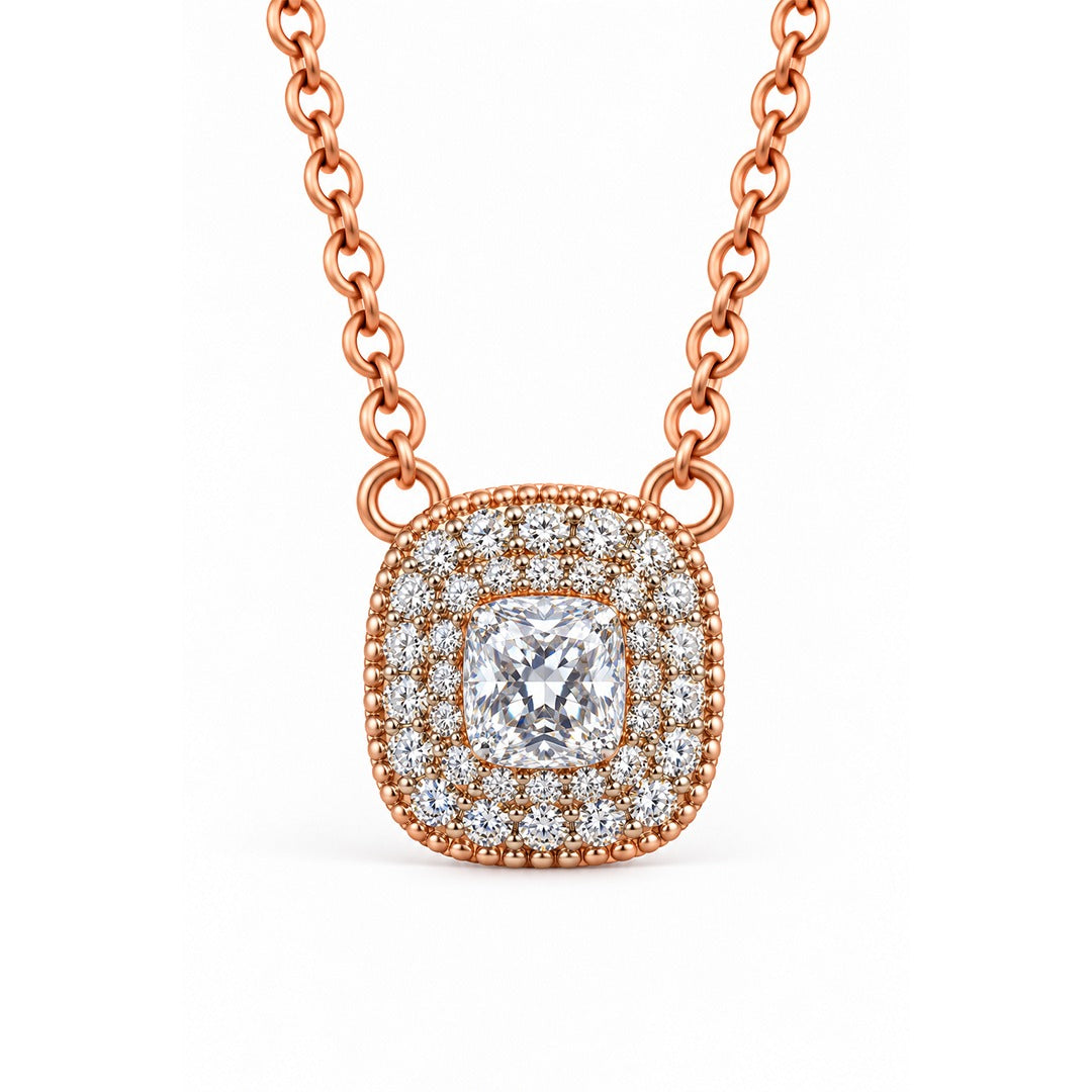 Raffi&Co.® 18K Rose Gold 0.44 ctw Princess Diamond Double Halo Pendant Necklace — front view