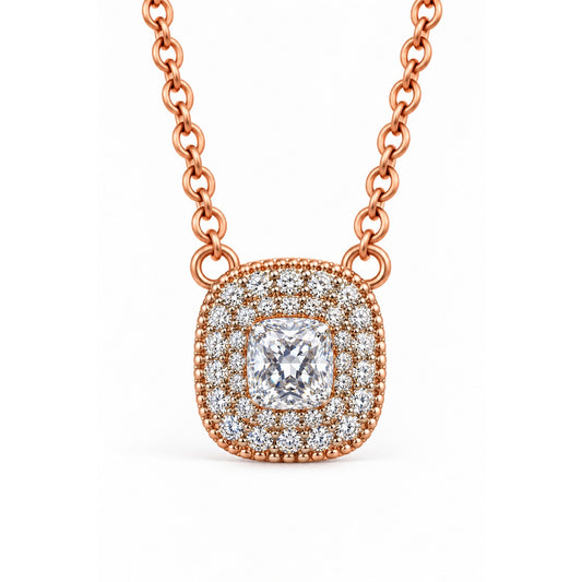 Raffi&Co.® 18K Rose Gold 0.44 ctw Princess Diamond Double Halo Pendant Necklace — front view
