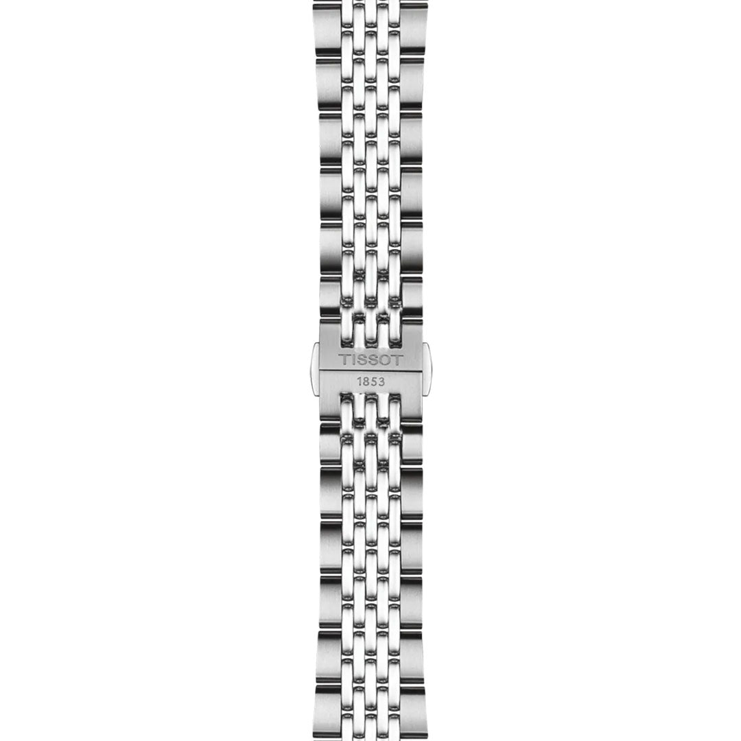 A five-link stainless steel bracelet with a clasp engraved "Tissot 1853" perfectly complements your Tissot Visodate Automatic 39mm watch.