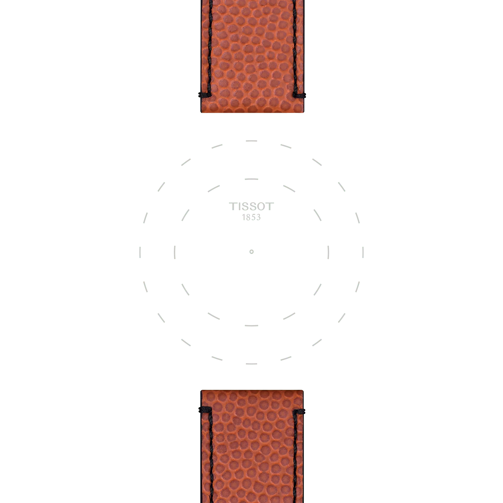 A Tissot Official NBA WILSON® Leather Strap Lugs 22mm watch featuring a face with dashed hour markers, “TISSOT 1853” at the center, and two textured brown leather straps visible at the top and bottom against a white background.