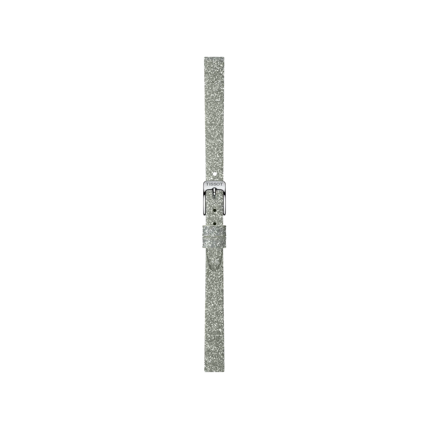 A single slim Tissot Official Grey Synthetic Strap with 9mm lugs, displayed vertically on a plain white background.