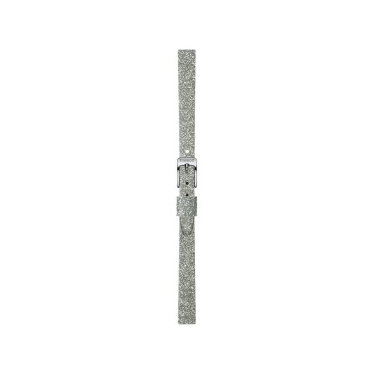 A single slim Tissot Official Grey Synthetic Strap with 9mm lugs, displayed vertically on a plain white background.