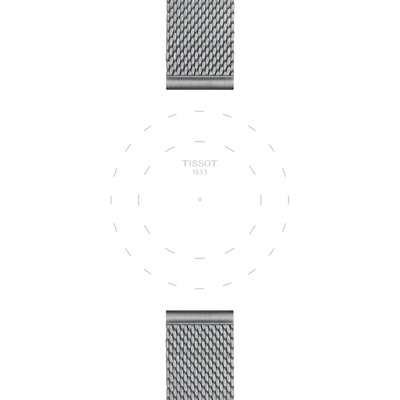 A minimalist Tissot watch featuring an 18 mm Official Steel Milanais bracelet and a clean, markerless dial displaying only the "TISSOT 1853" brand name.