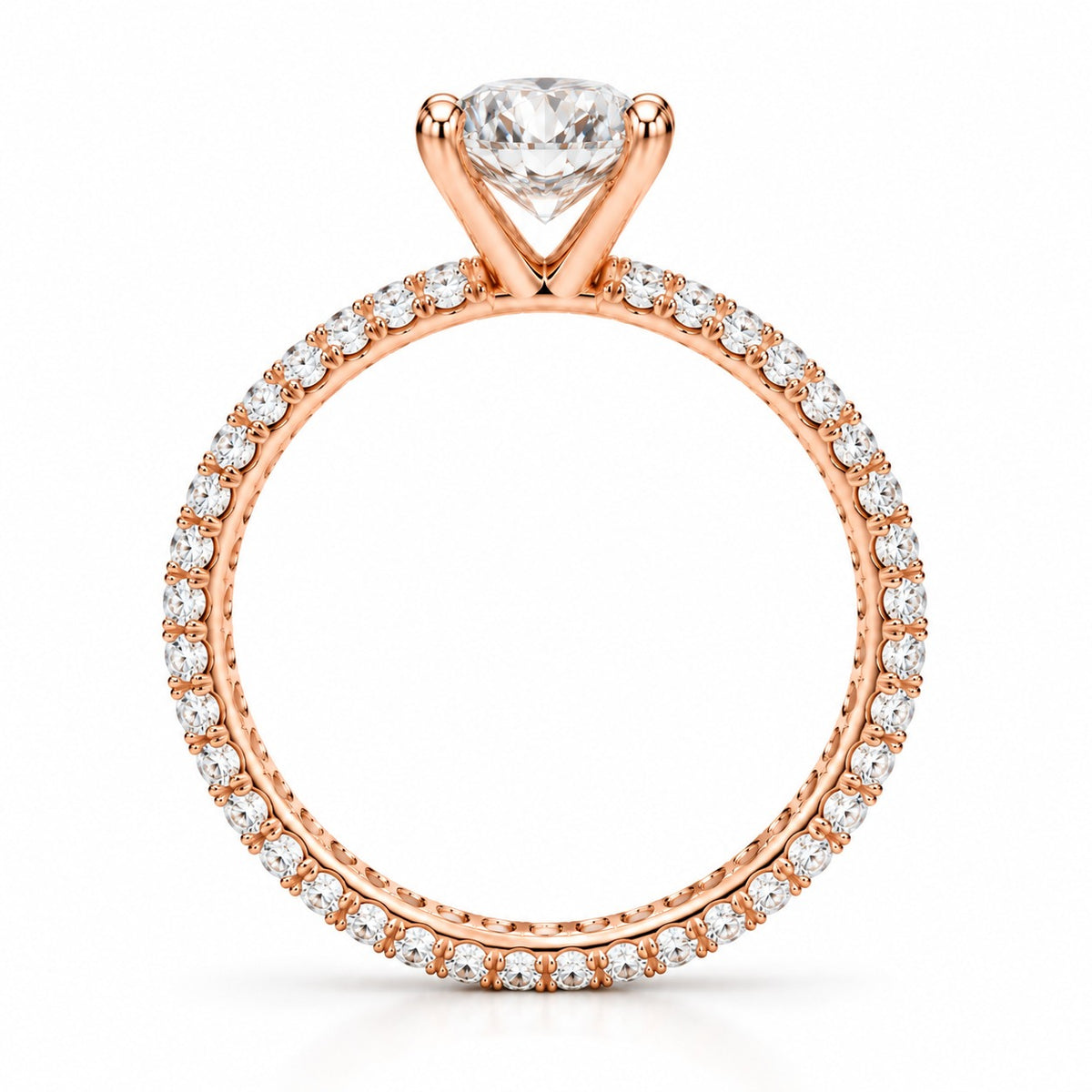Raffi&Co.® 14K Rose Gold 1.00 ct Round Lab Grown Diamond Pavé Engagement Ring — angle view