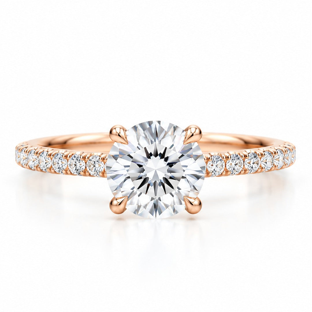 Raffi&Co.® 14K Rose Gold 1.00 ct Round Lab Grown Diamond Pavé Engagement Ring — front view