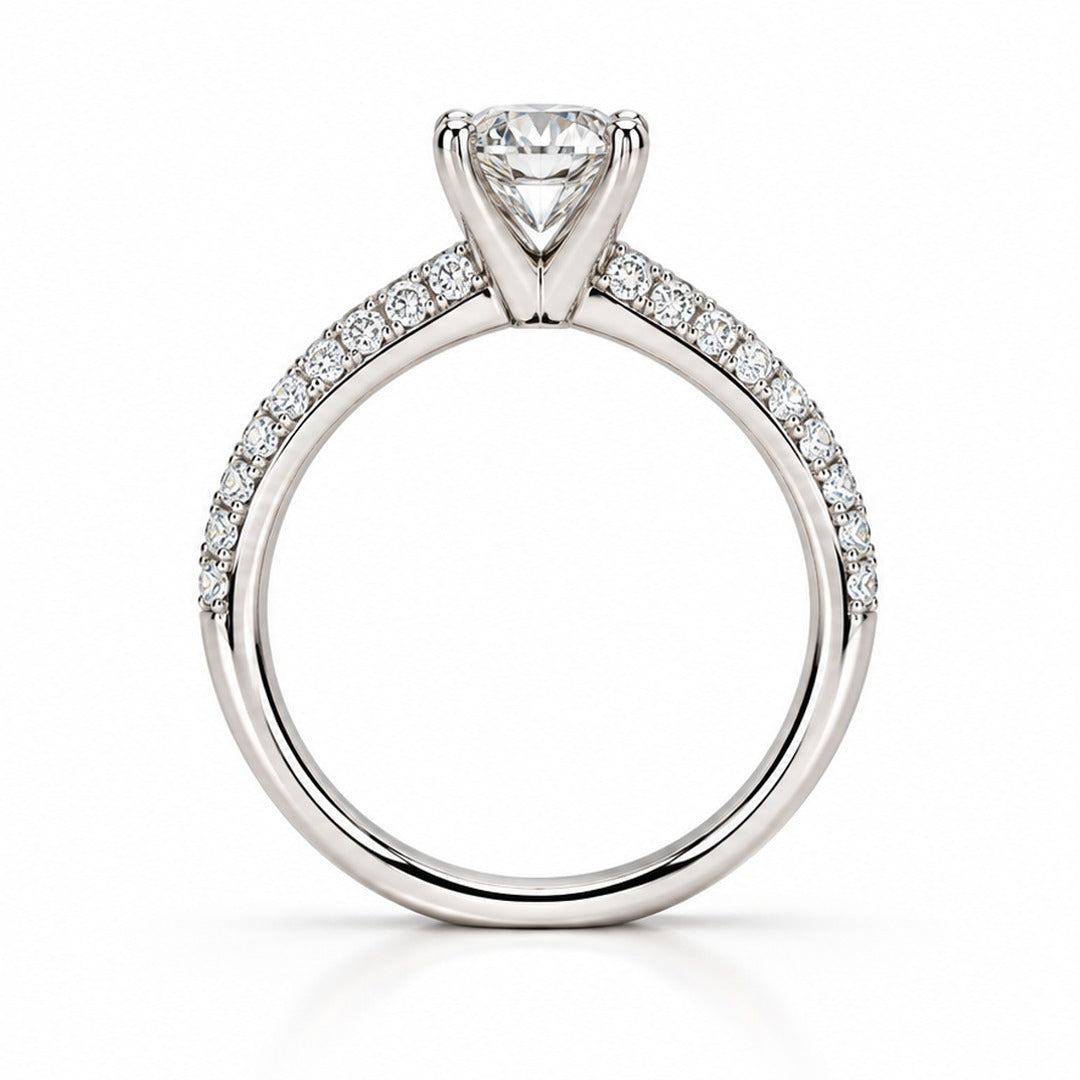 Raffi&Co.® 14K White Gold 1.06 ct Round Lab Grown Diamond Pavé Engagement Ring — angle view