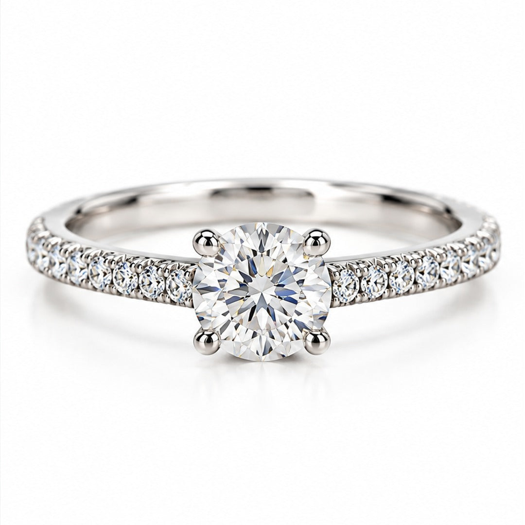 Raffi&Co.® 14K White Gold 1.06 ct Round Lab Grown Diamond Pavé Engagement Ring — front view