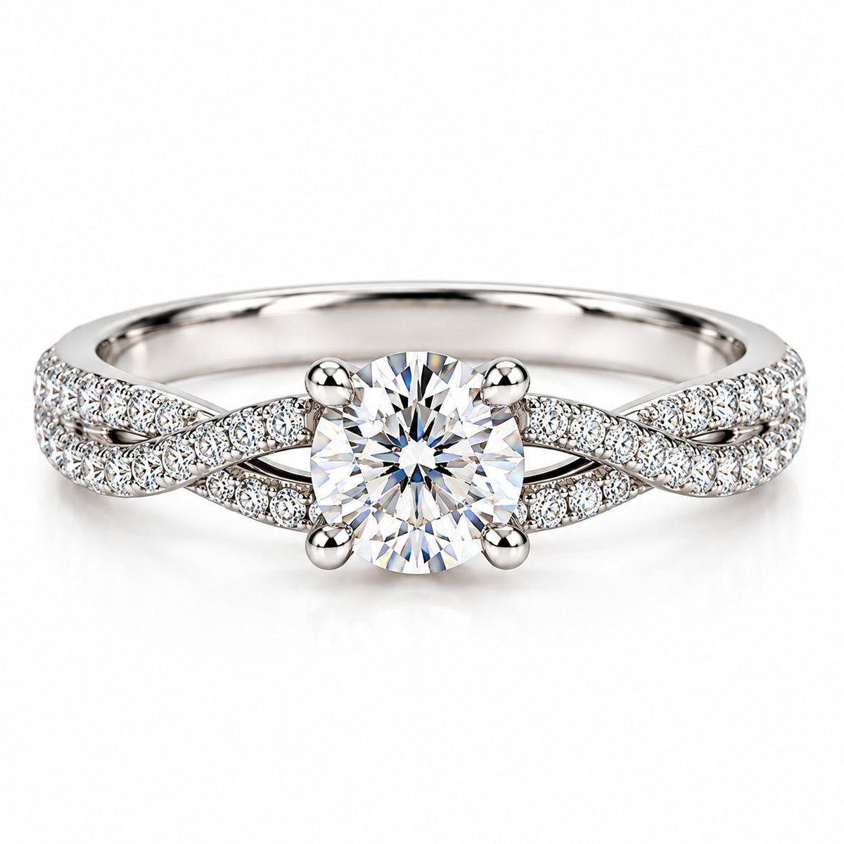 Raffi&Co.® 14K White Gold 1.04 ct Round Lab Grown Diamond Twist Pavé Engagement Ring — front view