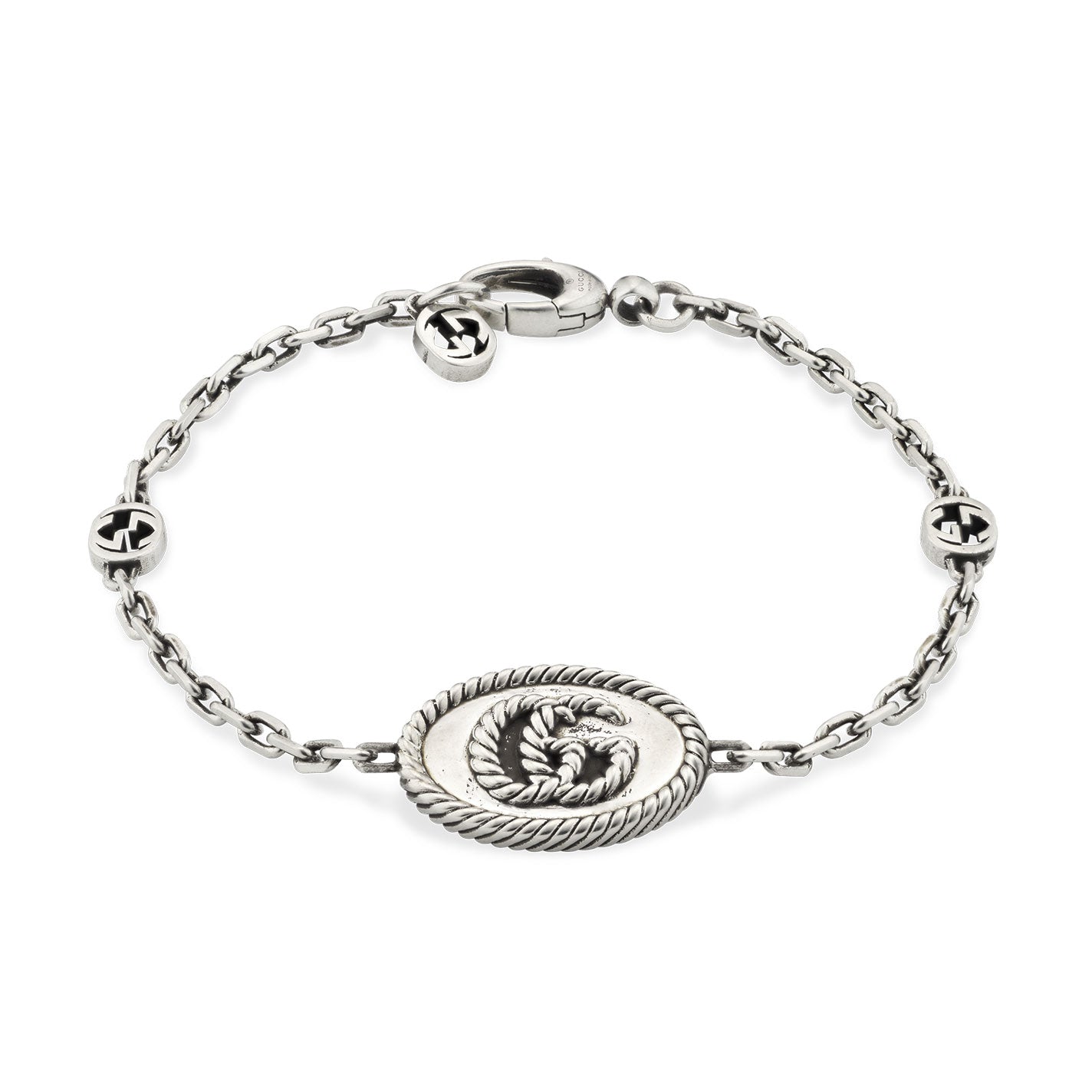 Gucci Sterling Silver Interlocking G Chain Bracelet with Double G Pendant
