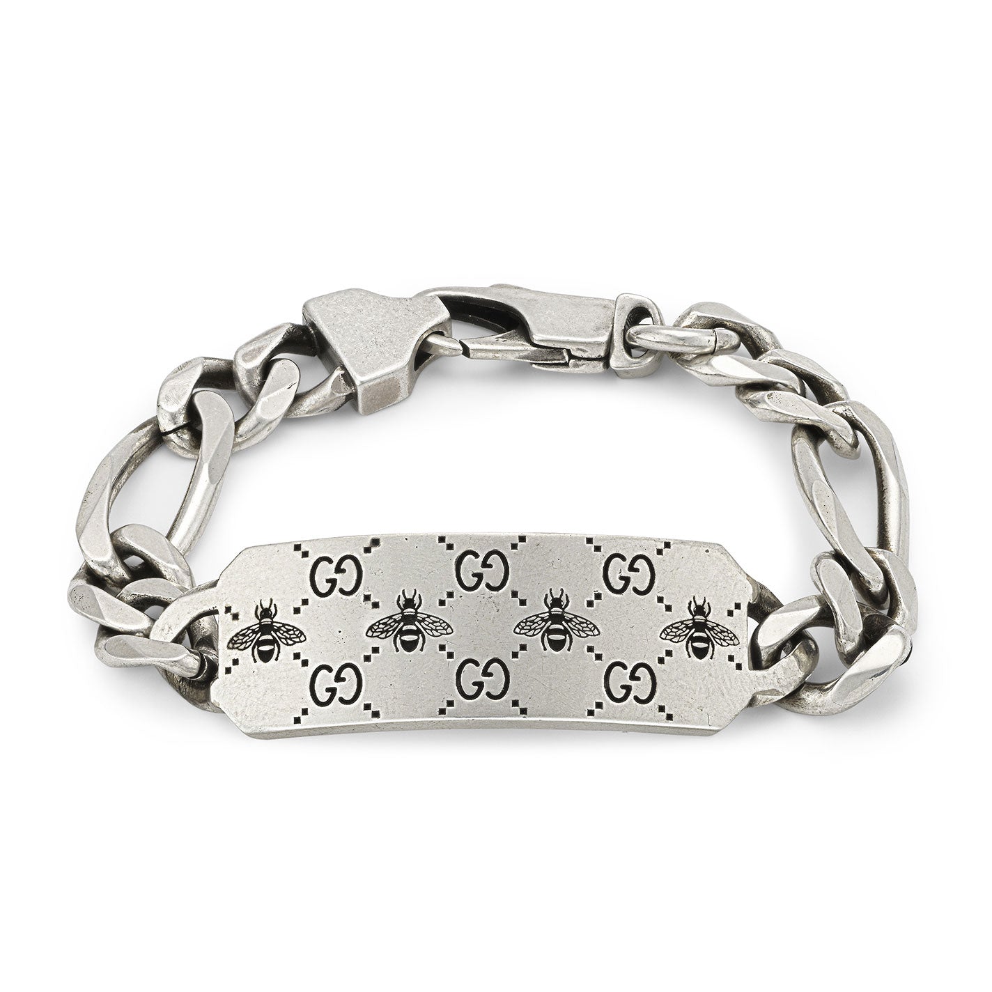 Gucci GG and Bee Engraved Sterling Silver Bracelet