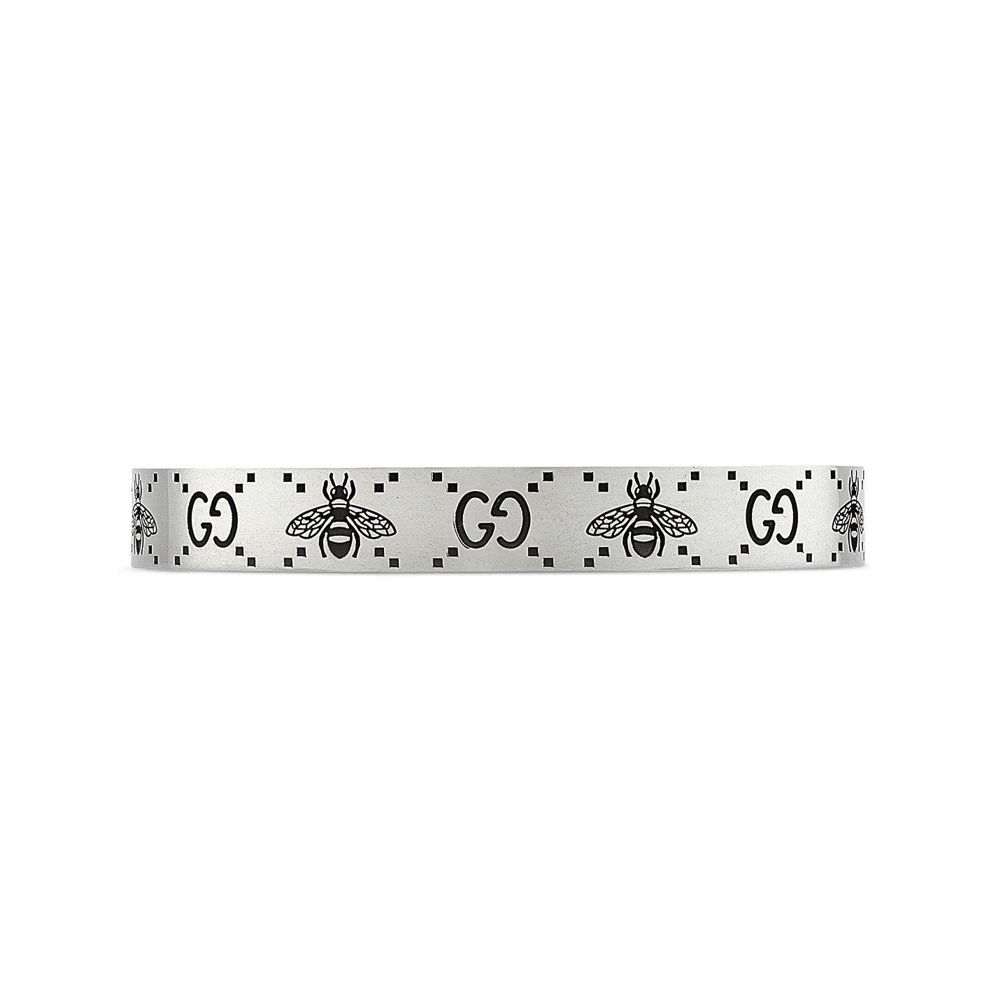 Gucci GG And Bee Engraved Sterling Silver Cuff Bracelet